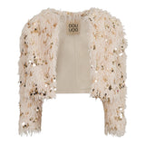 Dou Dou Cardigan Tinta Unita con Paillettes E Piume per Bambina DW2A44 BEIGE DOU DOU 