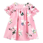 Monnalisa Abito Tinta Unita con Balze E Fantasia Fiori per Bambina 11C903 ROSA MONNALISA 