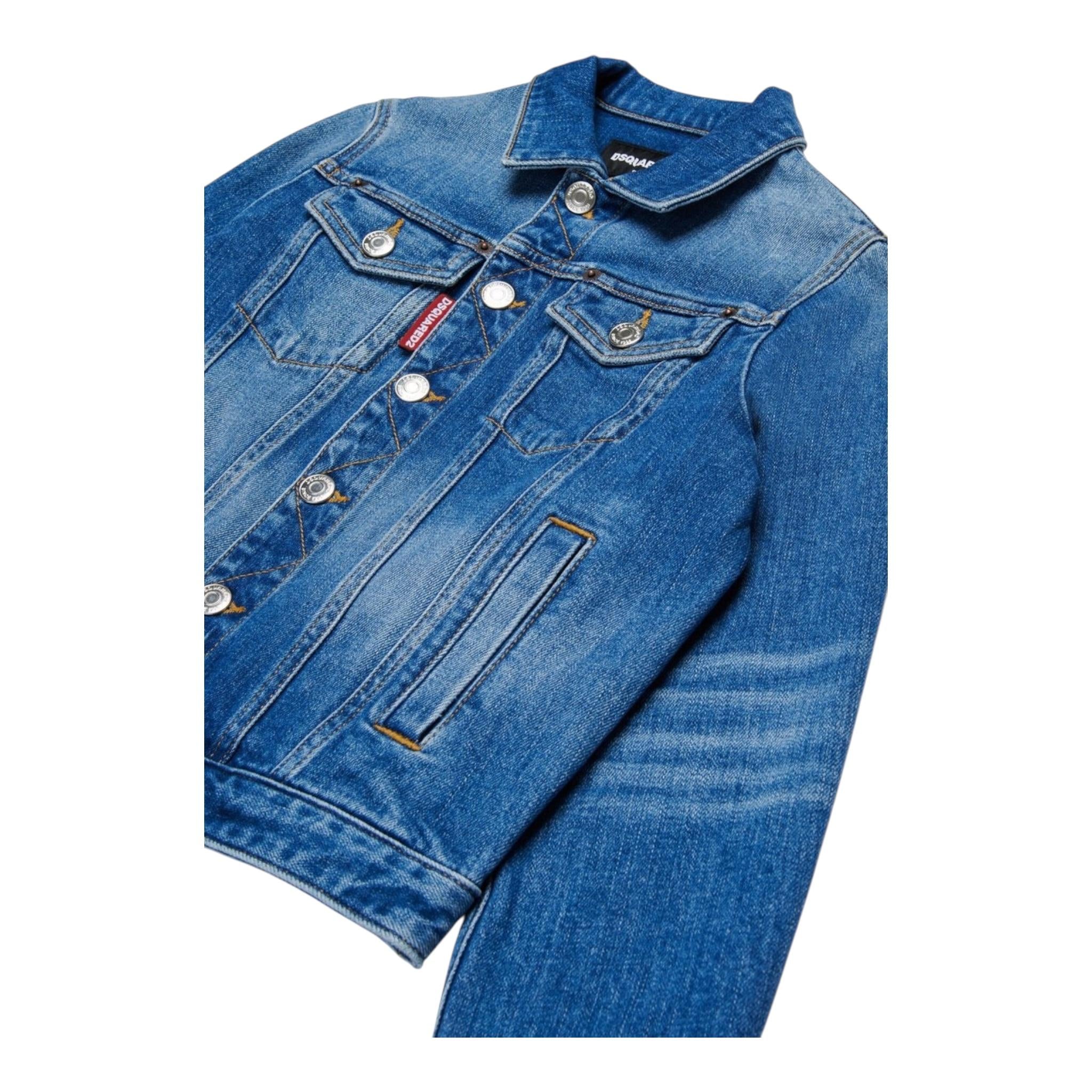 Dsquared2 Giubbino In Denim Tinta Unita per Bambino DQ2254 BLU DSQUARED2 