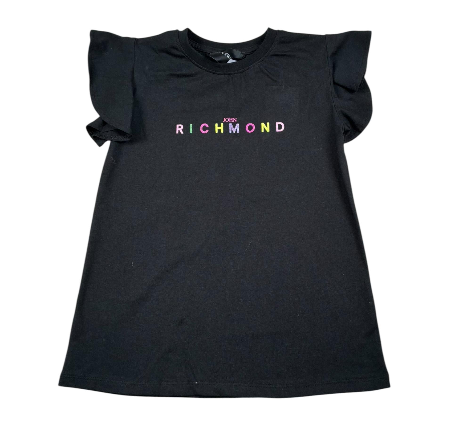John Richmond T-Shirt Girocollo Tinta Unita con Logo per Bambina RGP26024TS NERO JOHN RICHMOND 