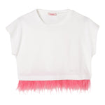 Liu Jo T-Shirt Girocollo Tinta Unita con Stampa E Piume per Bambina GA5169 BIANCO LIU JO 