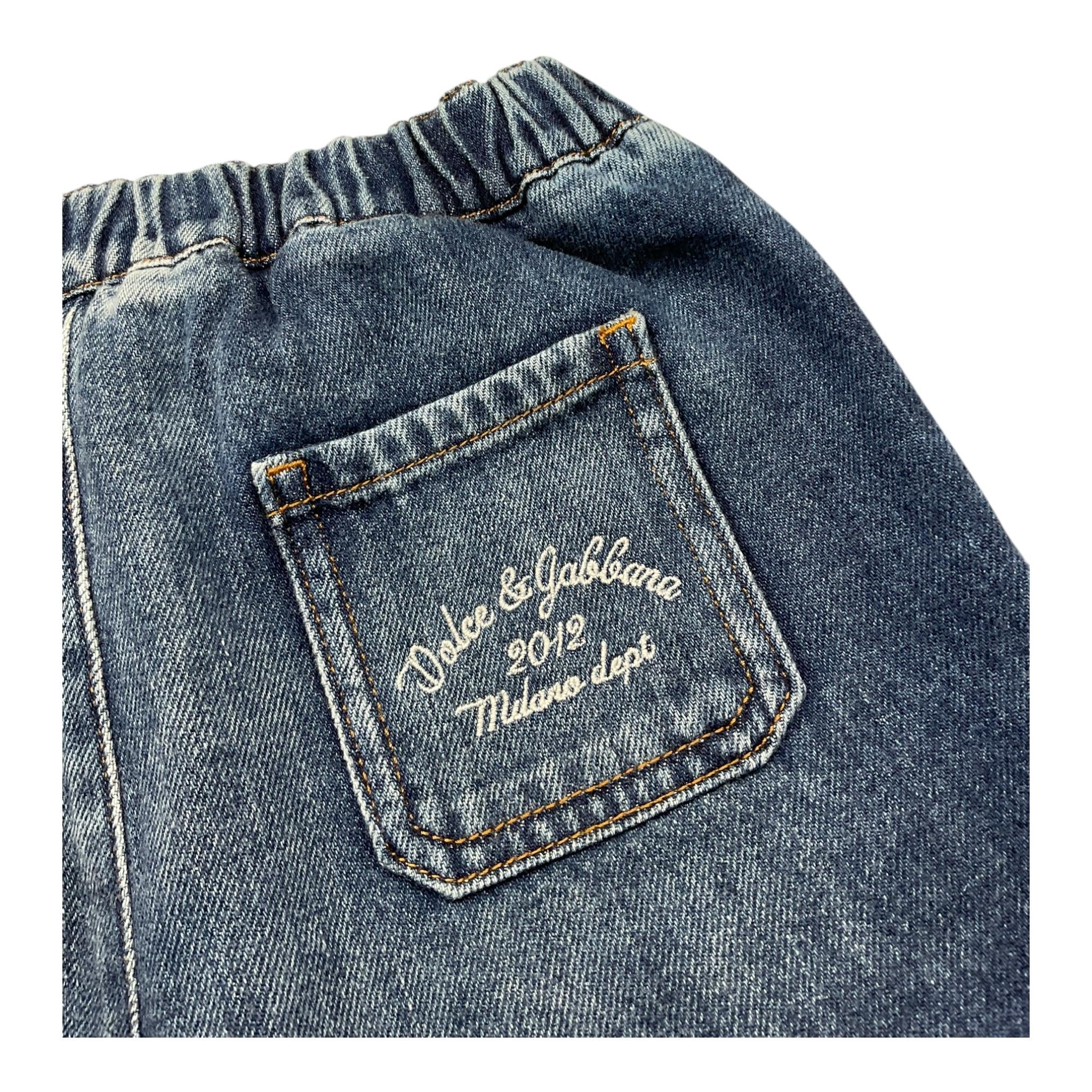 Dolce & Gabbana Short In Denim Tinta Unita con Stampa per Neonata L13Q60 BLU DOLCE & GABBANA 