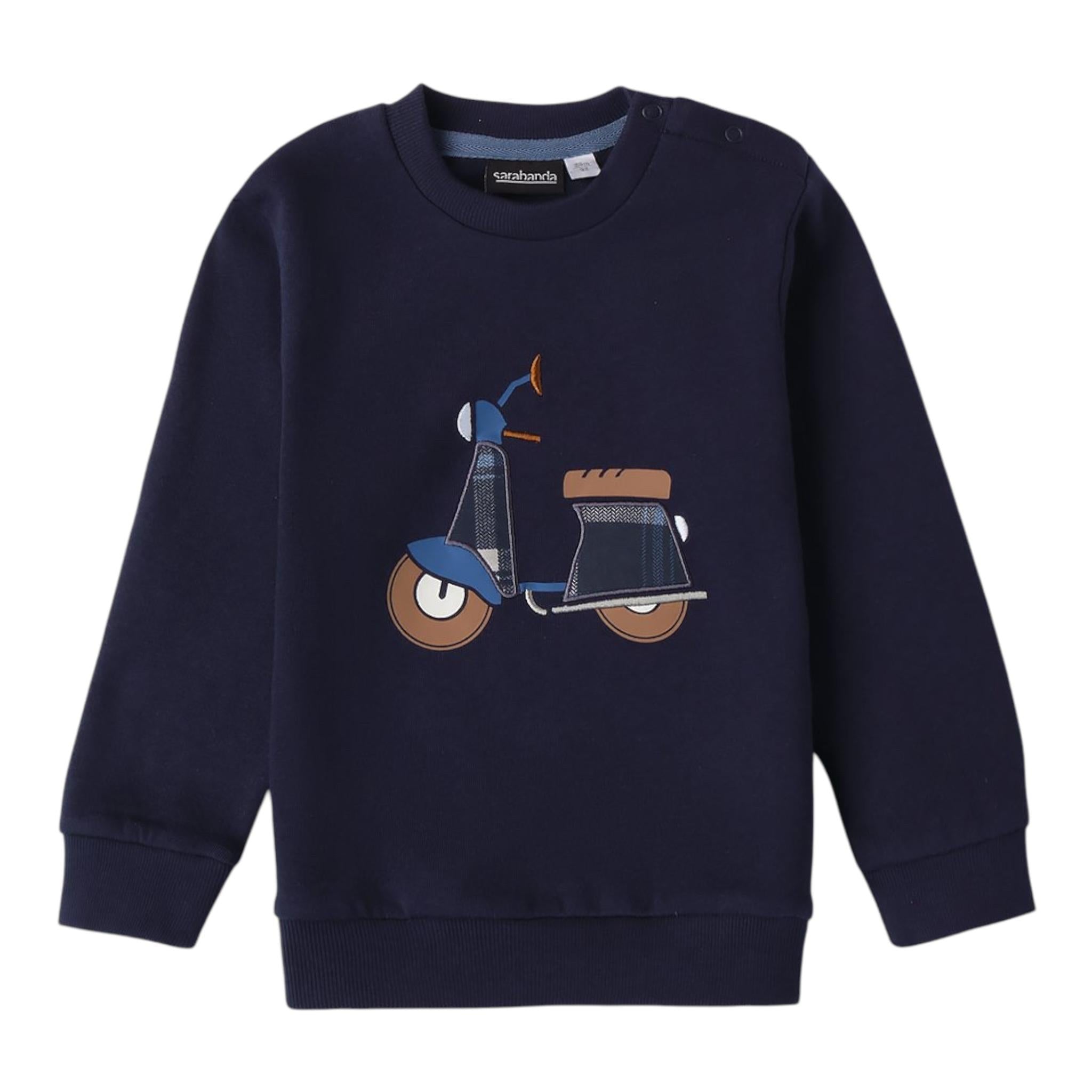 SARABANDA felpa girocollo tinta unita con stampa Blu per Bambino A131 BLU SARABANDA 