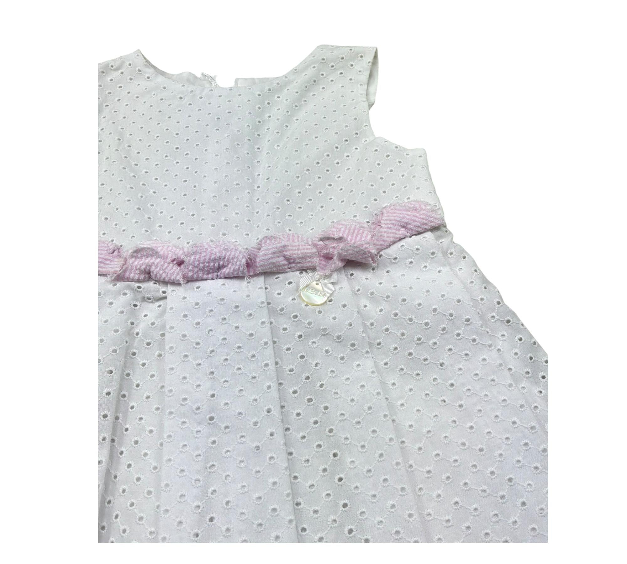 Le Bebe Abito Giromanica Tinta Unita con Ricami per Neonata LBG0667 BIANCO LE BEBE 