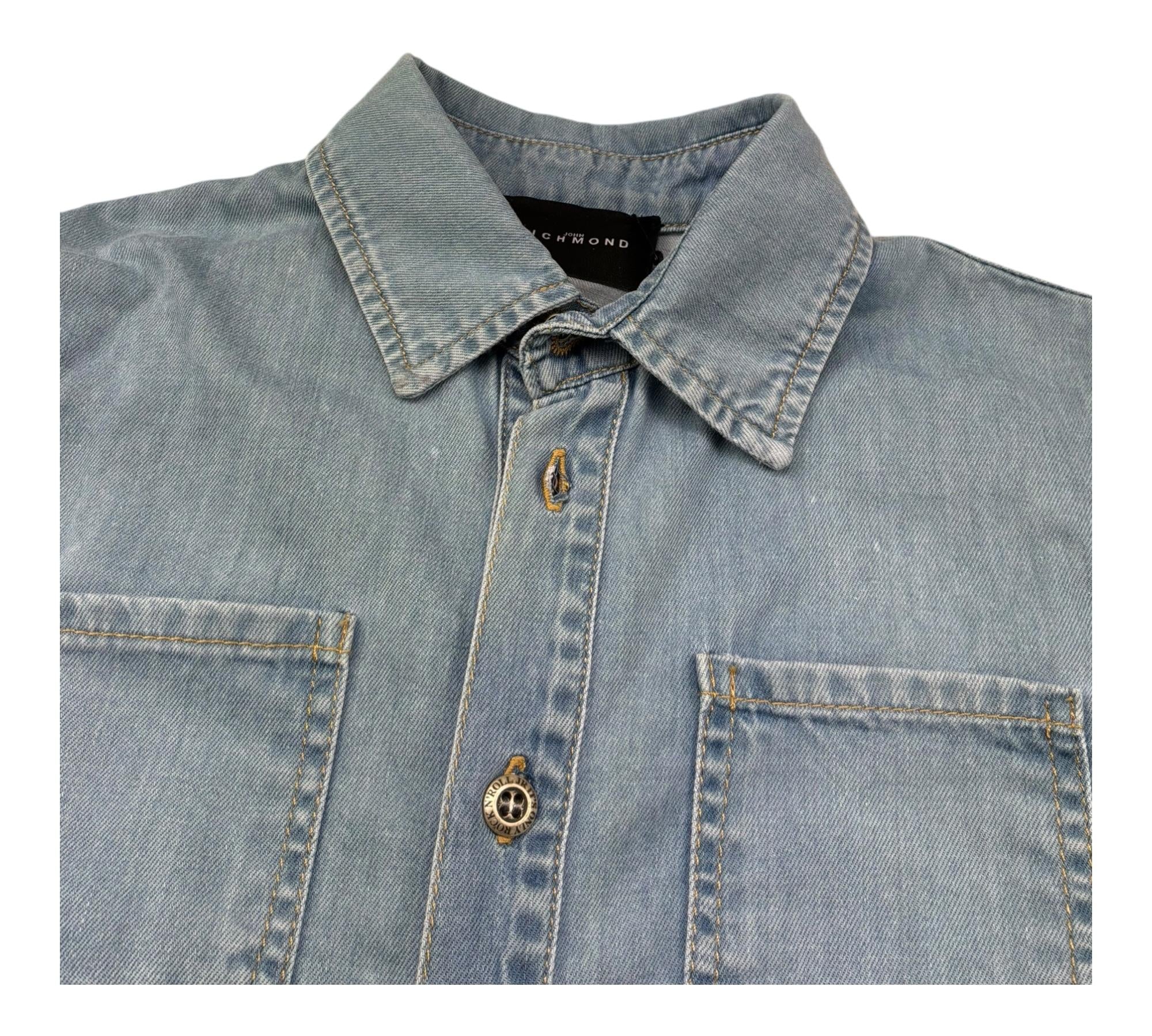 John Richmond Camicia Manica Lunga In Denim con Logo per Bambino RGP26057CA AZZURRO JOHN RICHMOND 