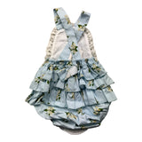 Phi Clothing Pagliaccetto Tinta Unita Con Balze E Stampa Fiori Azzurro Per Neonata