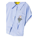 Off-White Camicia Mezza Manica Tinta Unita Fantasia A Righe Azzurro Per Bambina