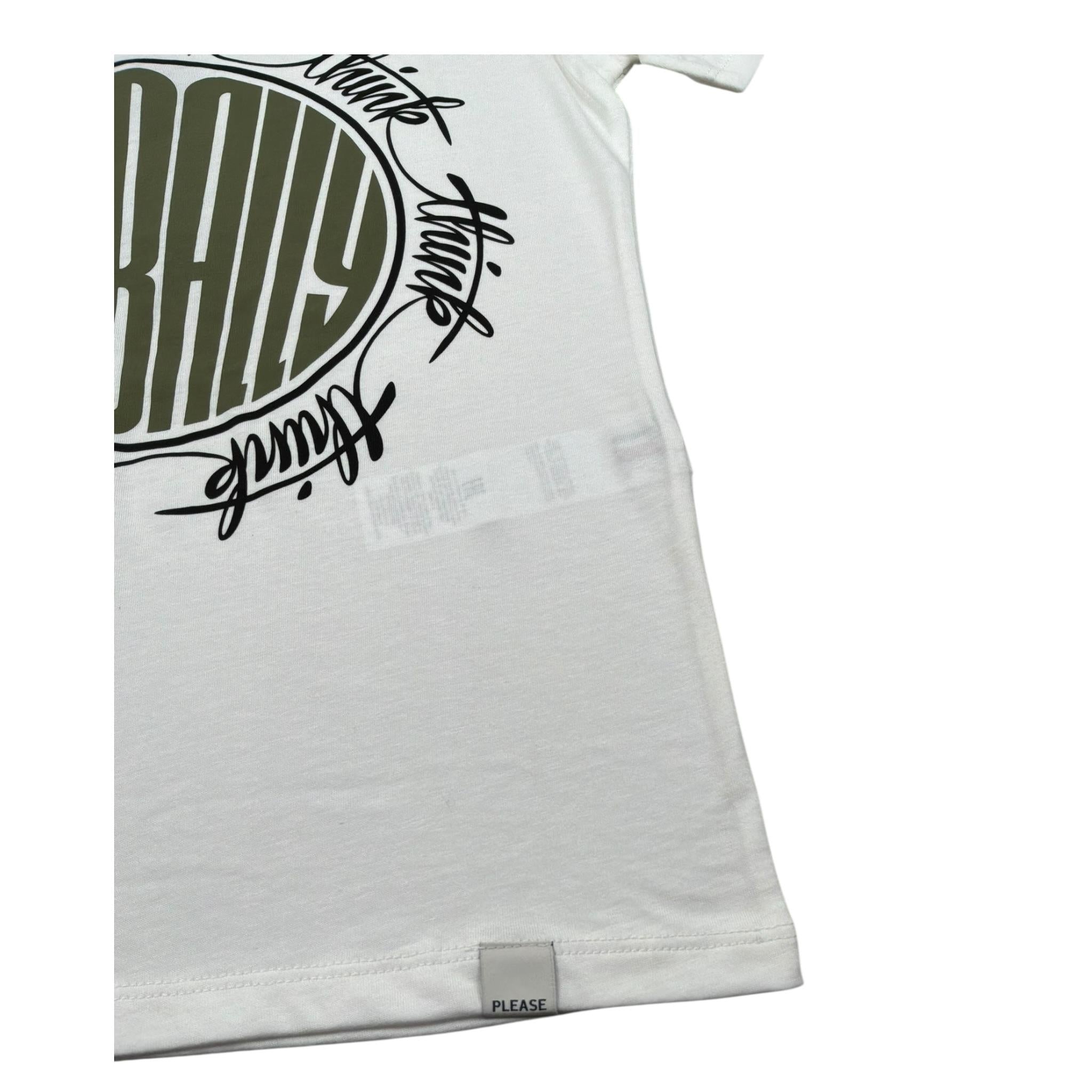 Please T-Shirt Girocollo Tinta Unita con Stampa per Bambino MBF3030B72 PANNA PLEASE 