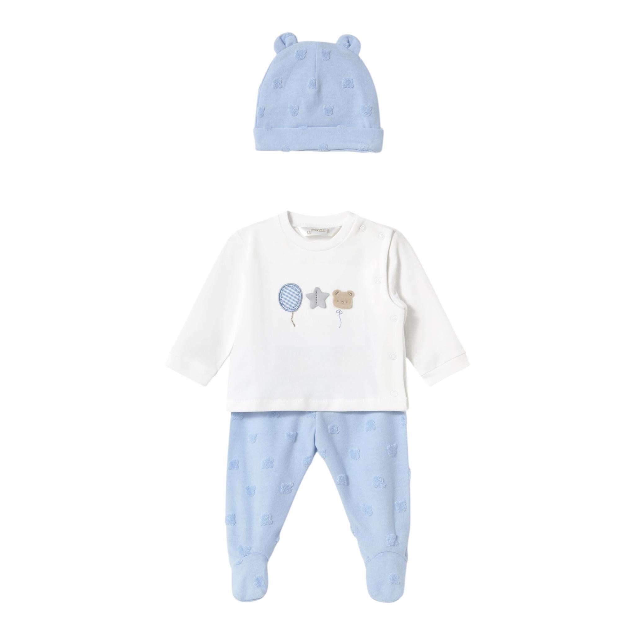 Mayoral Completo 3 Pezzi Shirt-Pantalone-Cappello per Neonato 1557 BIANCO/AZZURRO MAYORAL 