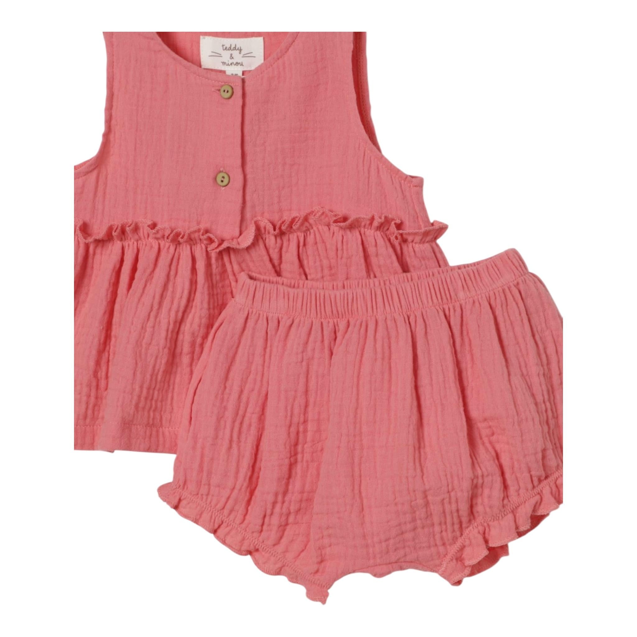 Teddy E Minou Abito Giromanica Tinta Unita con Culotte per Neonata E25CP044C0070 ROSA TEDDY E MINOU 