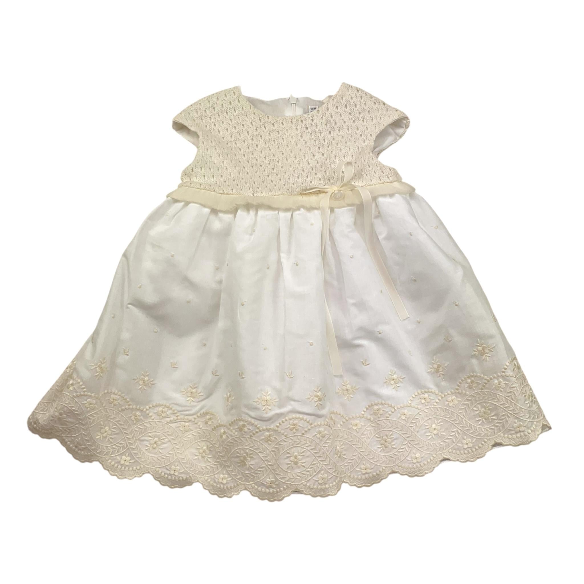 Barcellino Abito Tinta Unita Mezza Manica con Ricami per Neonata 121212 BIANCO BARCELLINO 