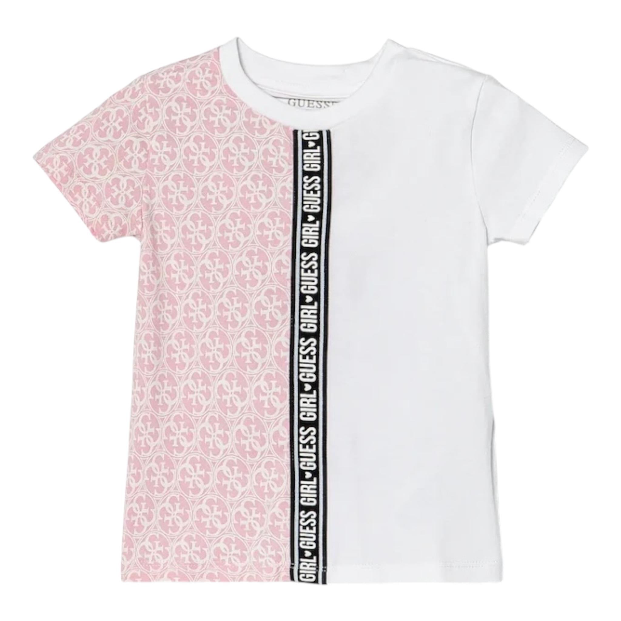 Guess T-Shirt Bicolore Fantasia Loghi per Neonata K5RI09K6YW4 BIANCO/ROSA GUESS 