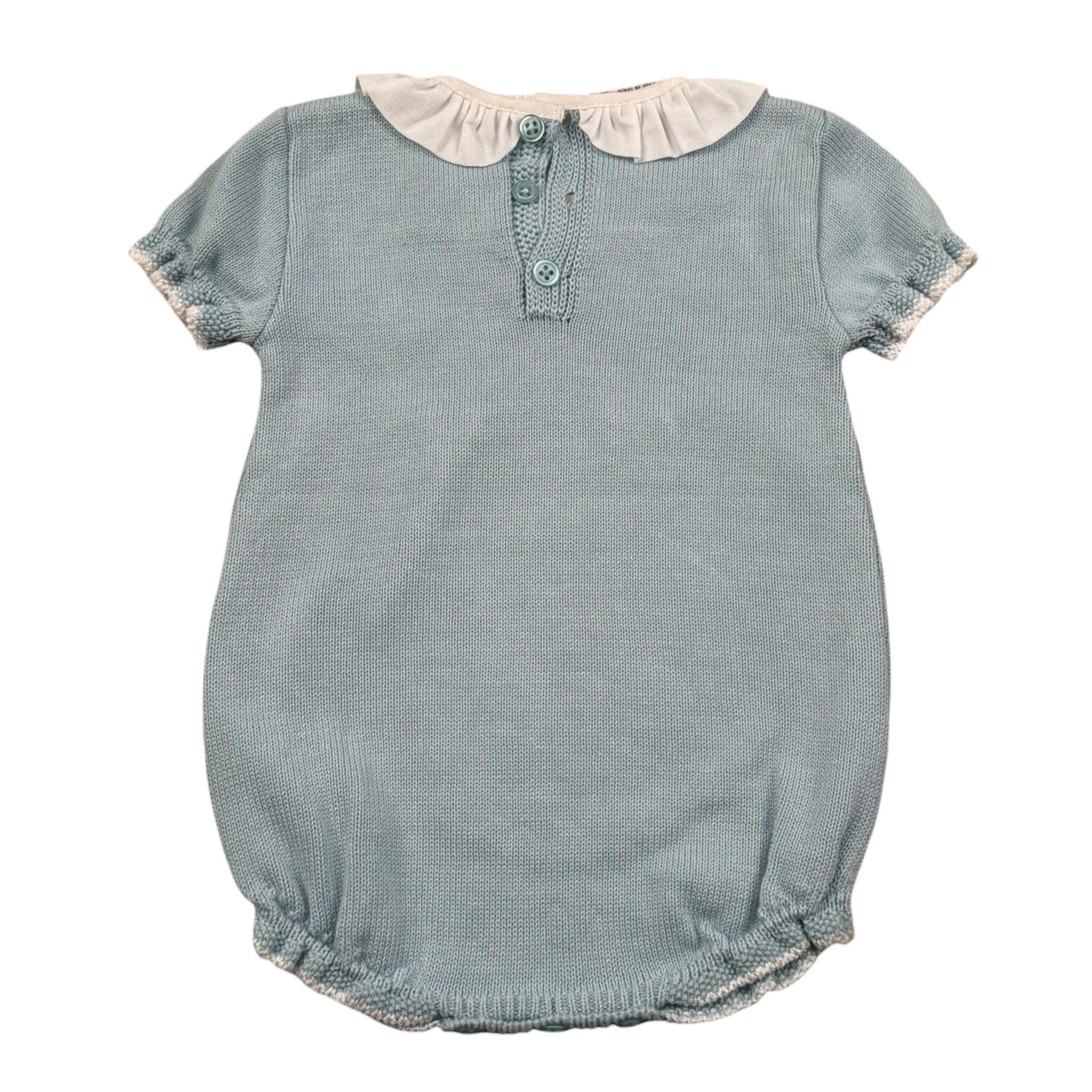 Paz Rodriguez Pagliaccetto Mezza Manica Tinta Unita con Ricami per Neonata 005121703 AZZURRO PAZ RODRIGUEZ 