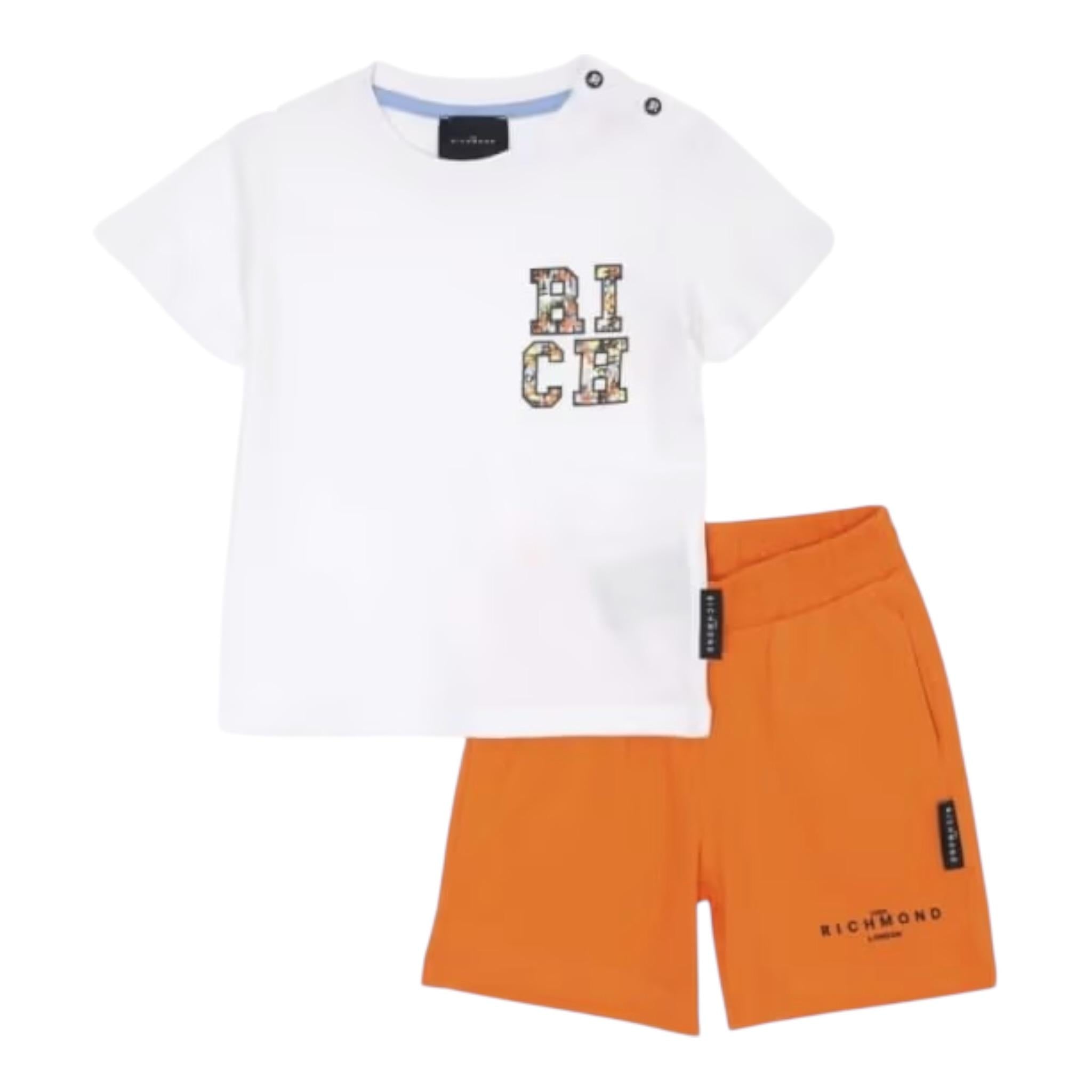John Richmond Completo 2 Pezzi T-Shirt-Bermuda Bicolore per Neonata RIP25050CJX BIANCO/ARANCIONE JOHN RICHMOND 
