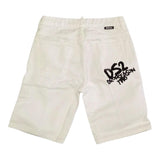 Dropseason2 Bermuda In Denim Tinta Unita con Stampa per Bambino SS25K002 BIANCO DROPSEASON2 