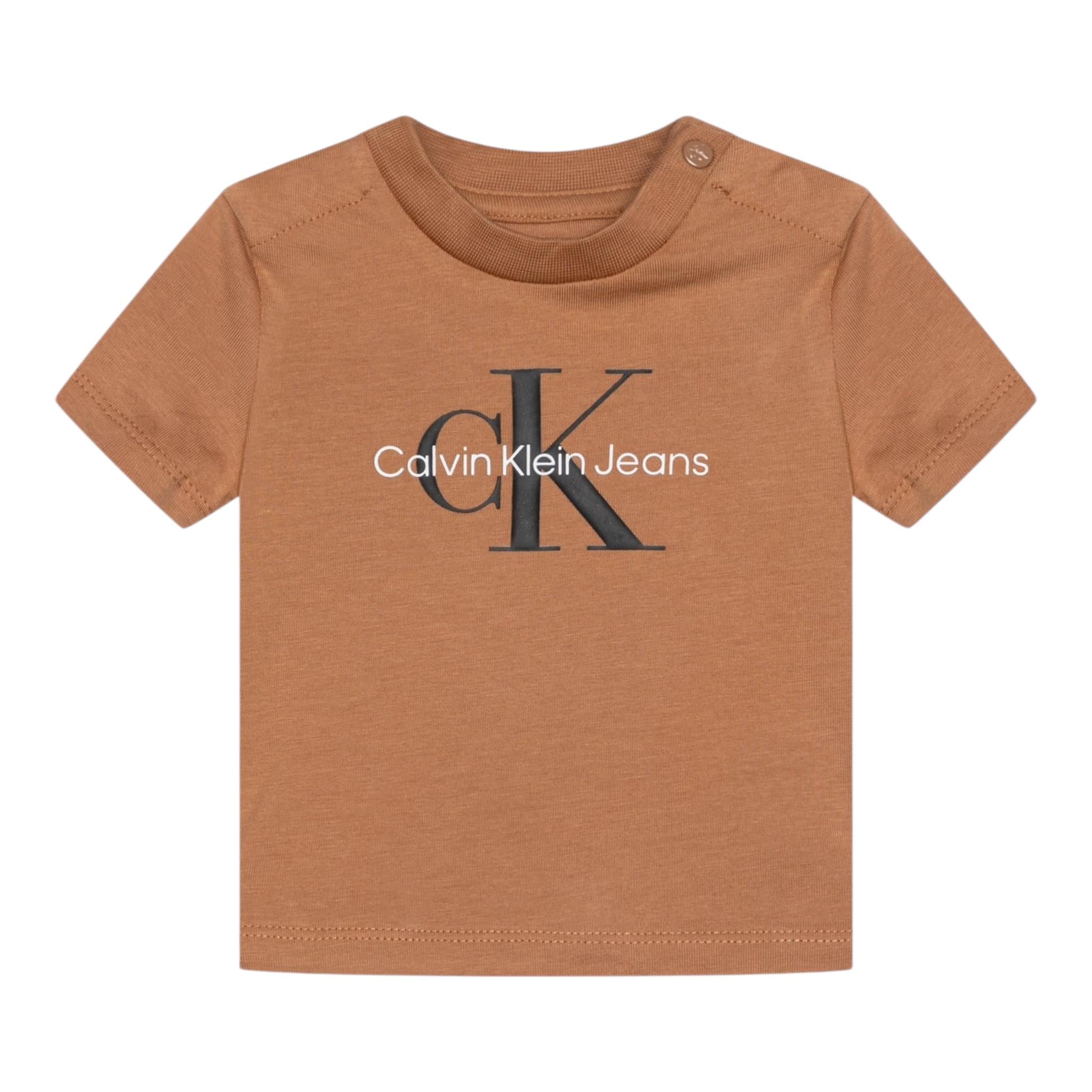 Calvin Klein T-Shirt Girocollo Tinta Unita con Logo per Neonato IN0IN0001 CAMMELLO CALVIN KLEIN 