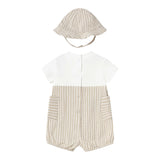 Mayoral Set Pagliaccetto Bicolore con Fantasia A Righe-Cappello per Neonato 1602X BIANCO/BEIGE MAYORAL 