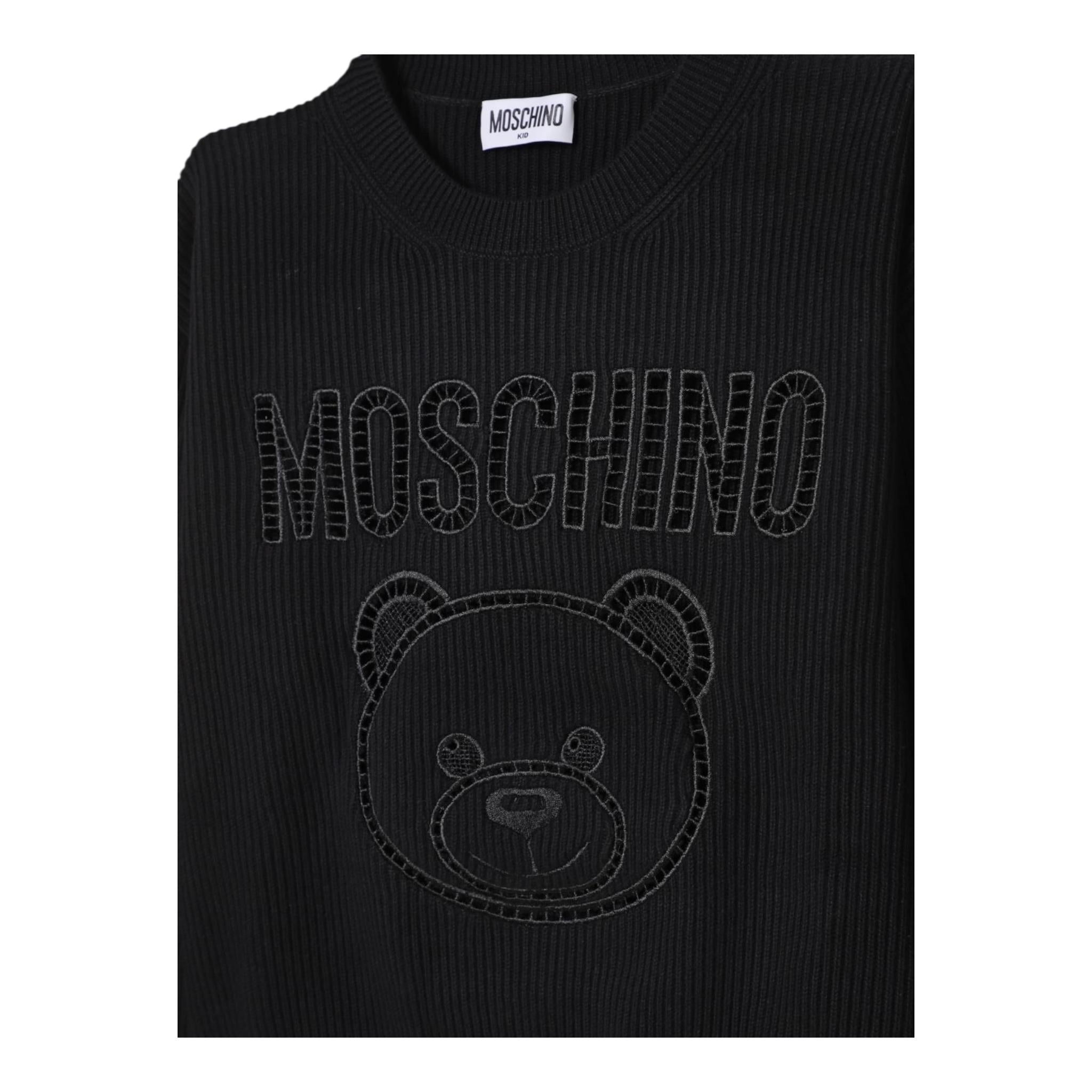 Moschino Maglia Girocollo Tinta Unita con Logo per Bambino HUW019 NERO MOSCHINO 