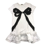 Twinset Abito Mezza Manica Tinta Unita Con Fiocco In Contrasto Bianca Per Bambina
