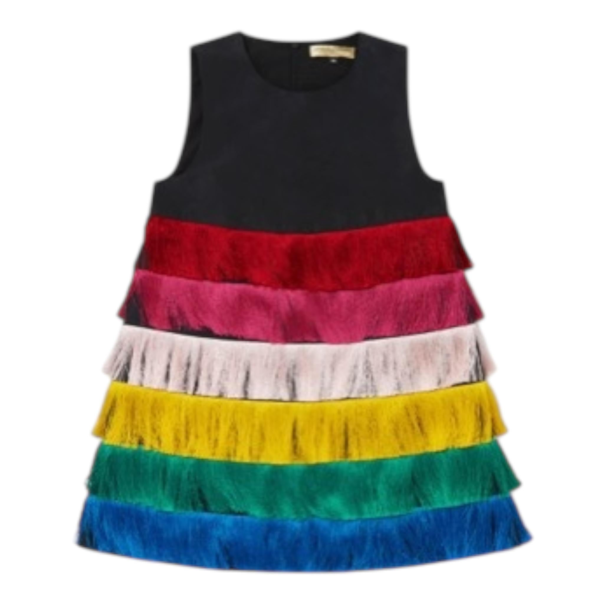 STELLA McCARTNEY abito tinta unita giromanica con frange Nero per Bambina TT1F72 NERO STELLA McCARTNEY 