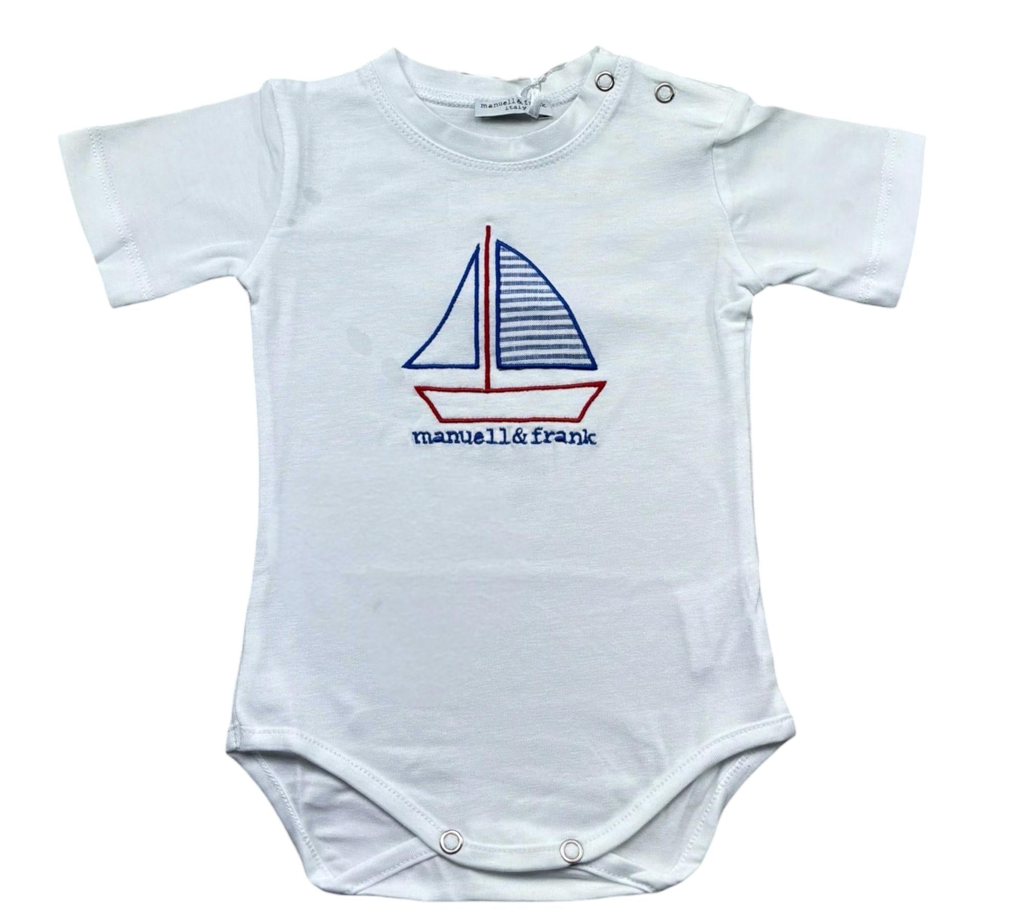 Manuel & Frank Body Mezza Manica Tinta Unita con Ricamo per Neonato MF7222I BIANCO MANUEL & FRANK 