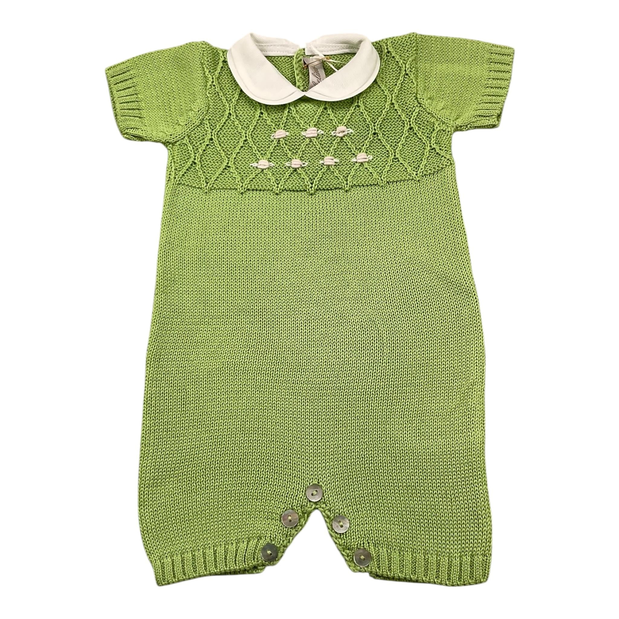 Gughelino Pagliaccetto In Filo Tinta Unita con Colletto In Contrasto per Neonata 3041 VERDE GUGHELINO 