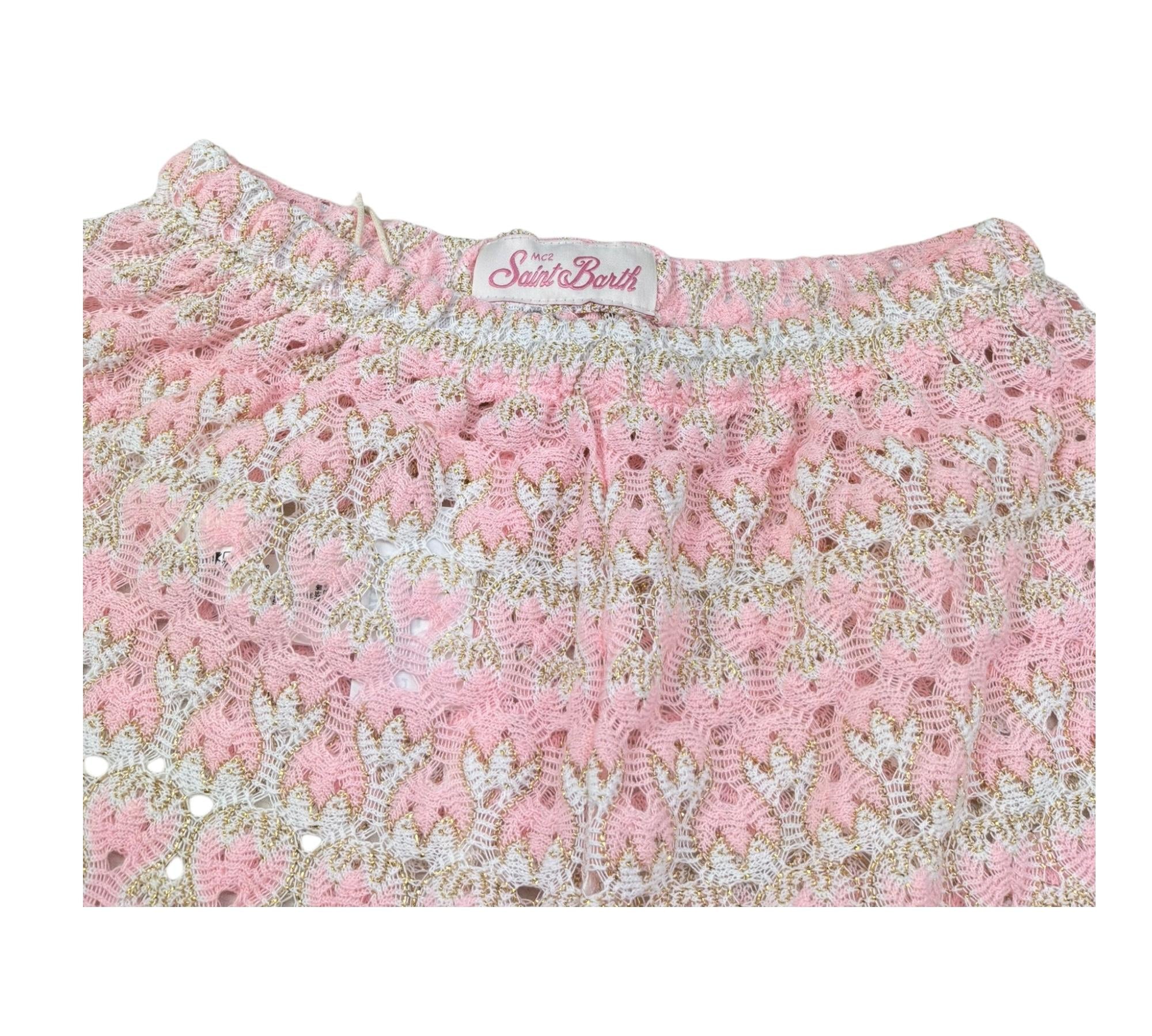 Saint Barth Pantalone con Trafori E Ricami Modello Palazzo per Bambina AMALIAJR ROSA SAINT BARTH 