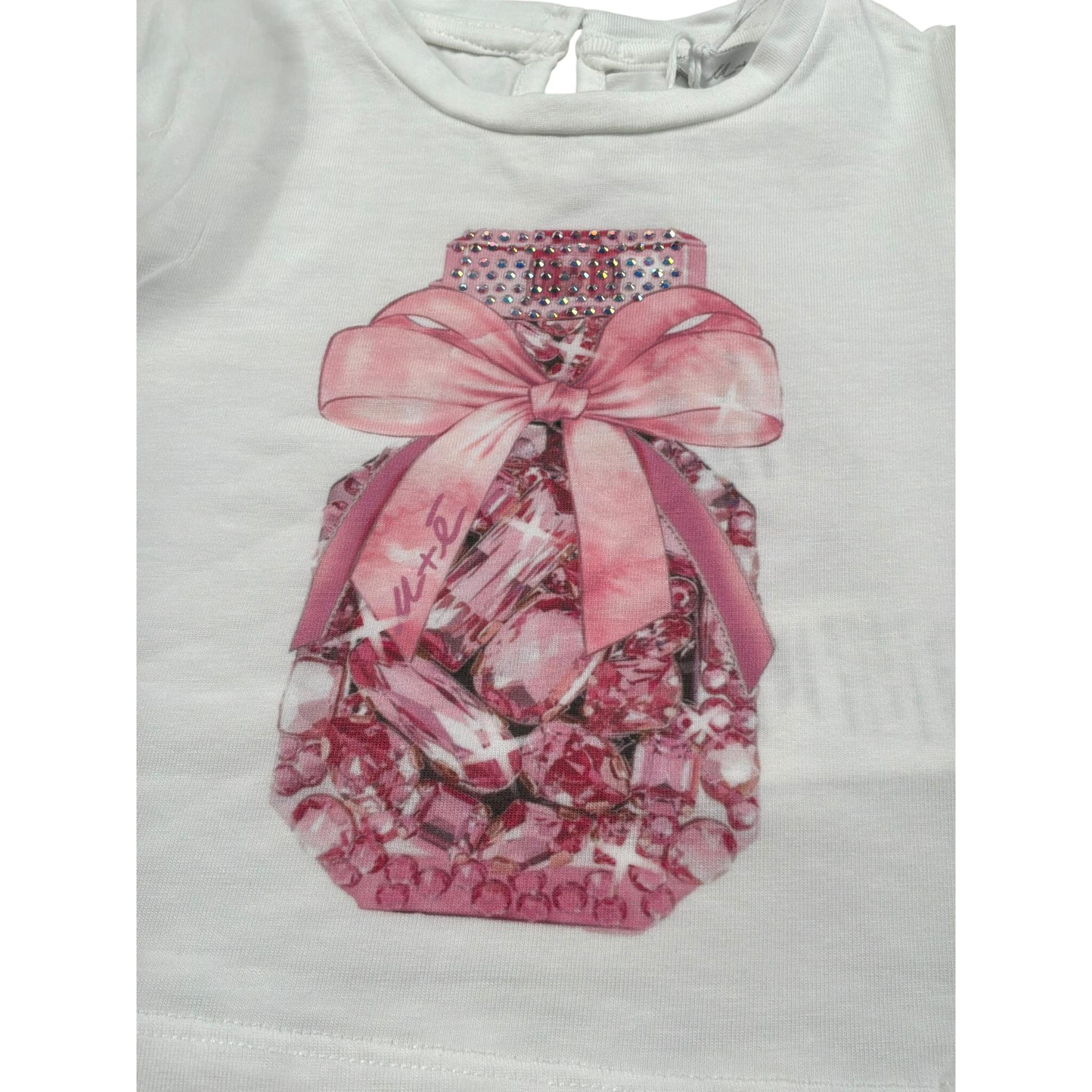 M+E' T-Shirt Girocollo Tinta Unita con Stampa per Bambina UE1856JX BIANCO M+E' 