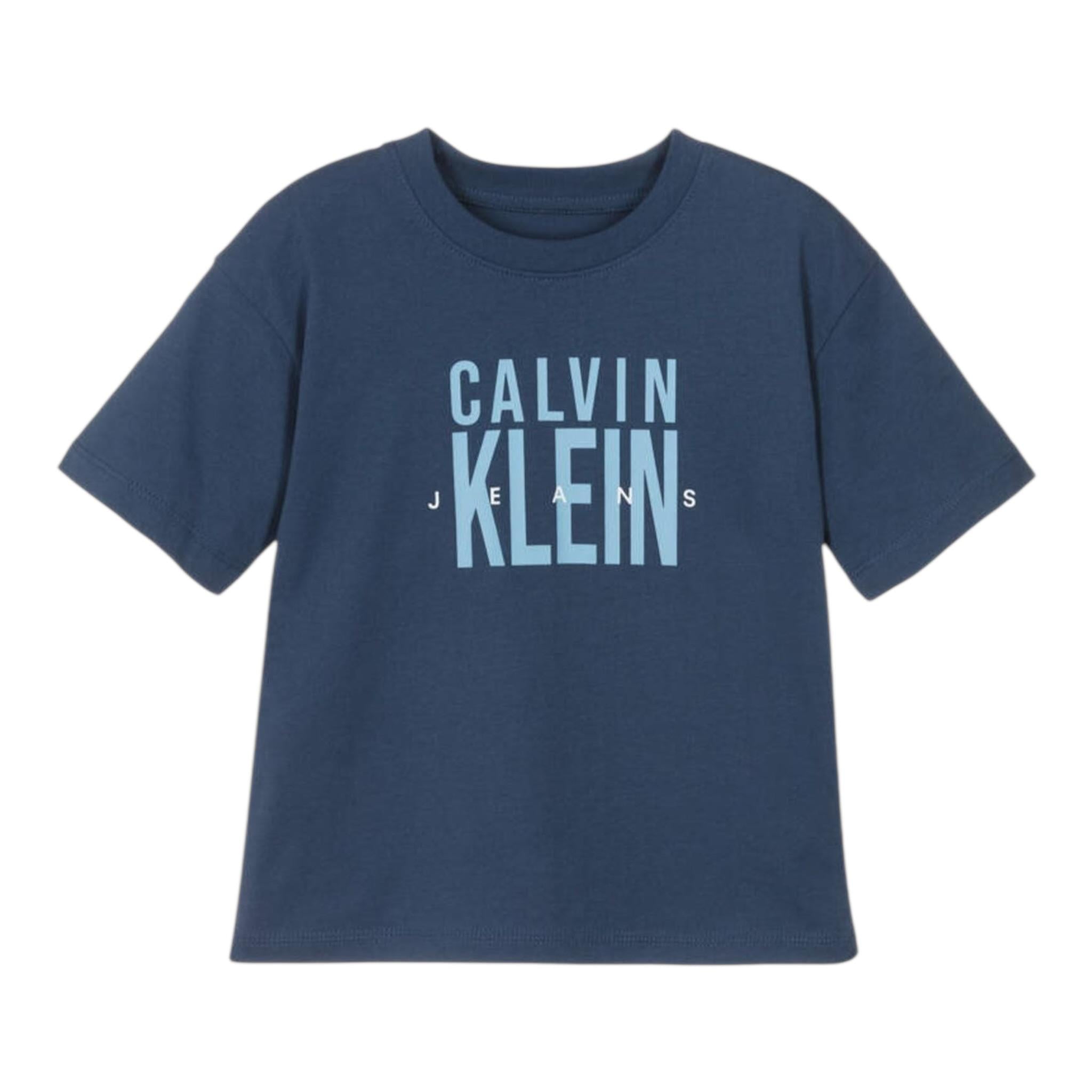 Calvin Klein T-Shirt Girocollo Tinta Unita con Stampa per Bambino IB0IB02448 BLU CALVIN KLEIN 