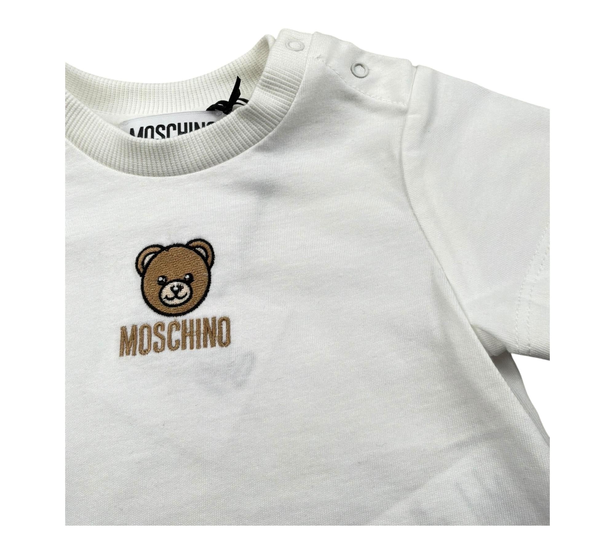 Moschino T-Shirt Girocollo Tinta Unita con Logo per Neonato MYM047 BIANCO MOSCHINO 