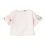 Das Eulen-Top in Volltonfarbe mit rosa Blumenapplikationen für Babymädchen