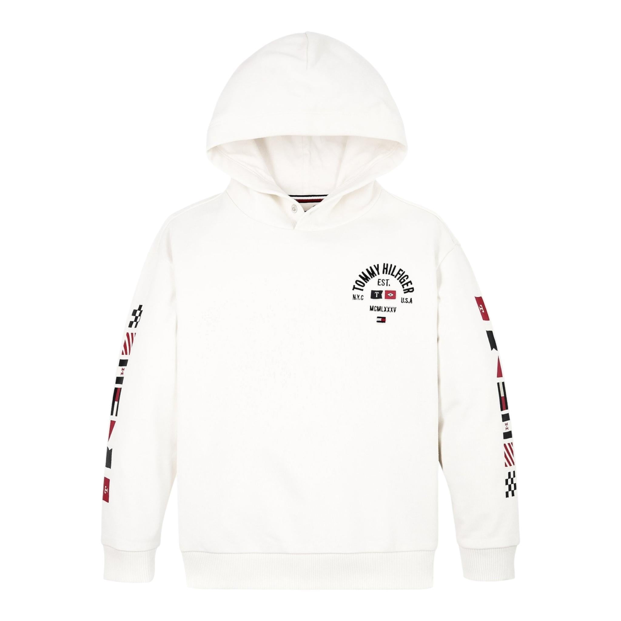 TOMMY HILFIGER felpa chiusa con cappuccio tinta unita con logo Panna per Bambino KB0KB09379 PANNA TOMMY HILFIGER 