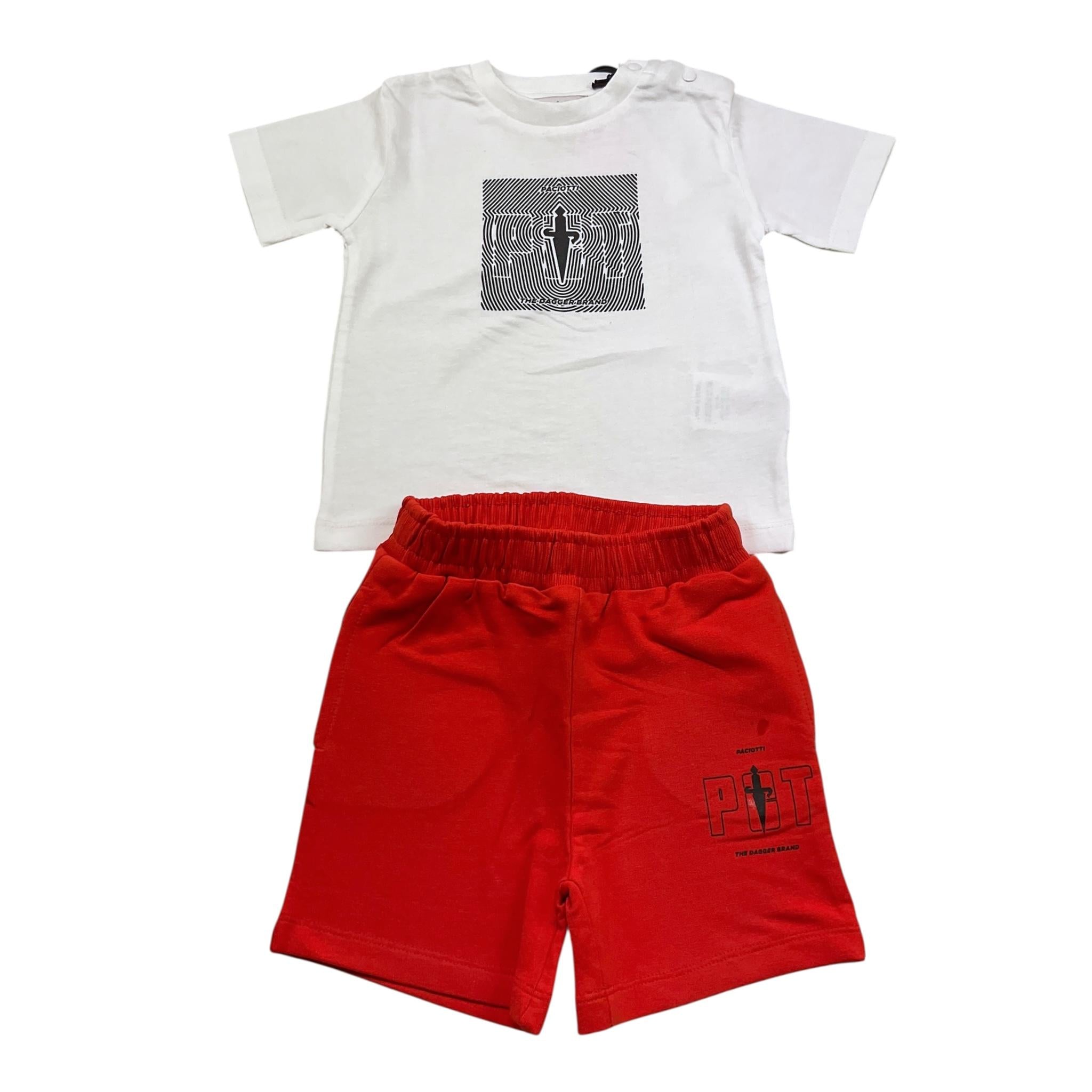 Cesare Paciotti Completo 2 Pezzi T-Shirt-Bermuda Bicolore con Stampa per Neonato COMP5114B BIANCO/ROSSO CESARE PACIOTTI 