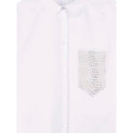 Lanvin Camicia Mezza Manica Tinta Unita con Stampa per Bambina N30196 BIANCO LANVIN 