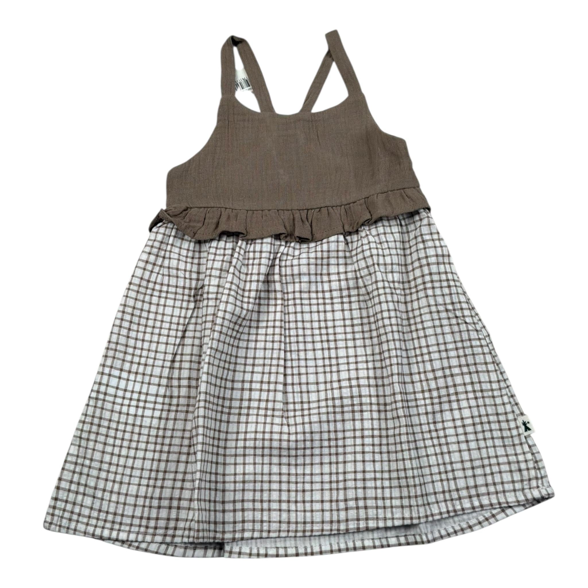 Petit Indi Abito Bicolore con Fantasia Quadri per Bambina SS25BK6527XJ BIANCO/BEIGE PETIT INDI 