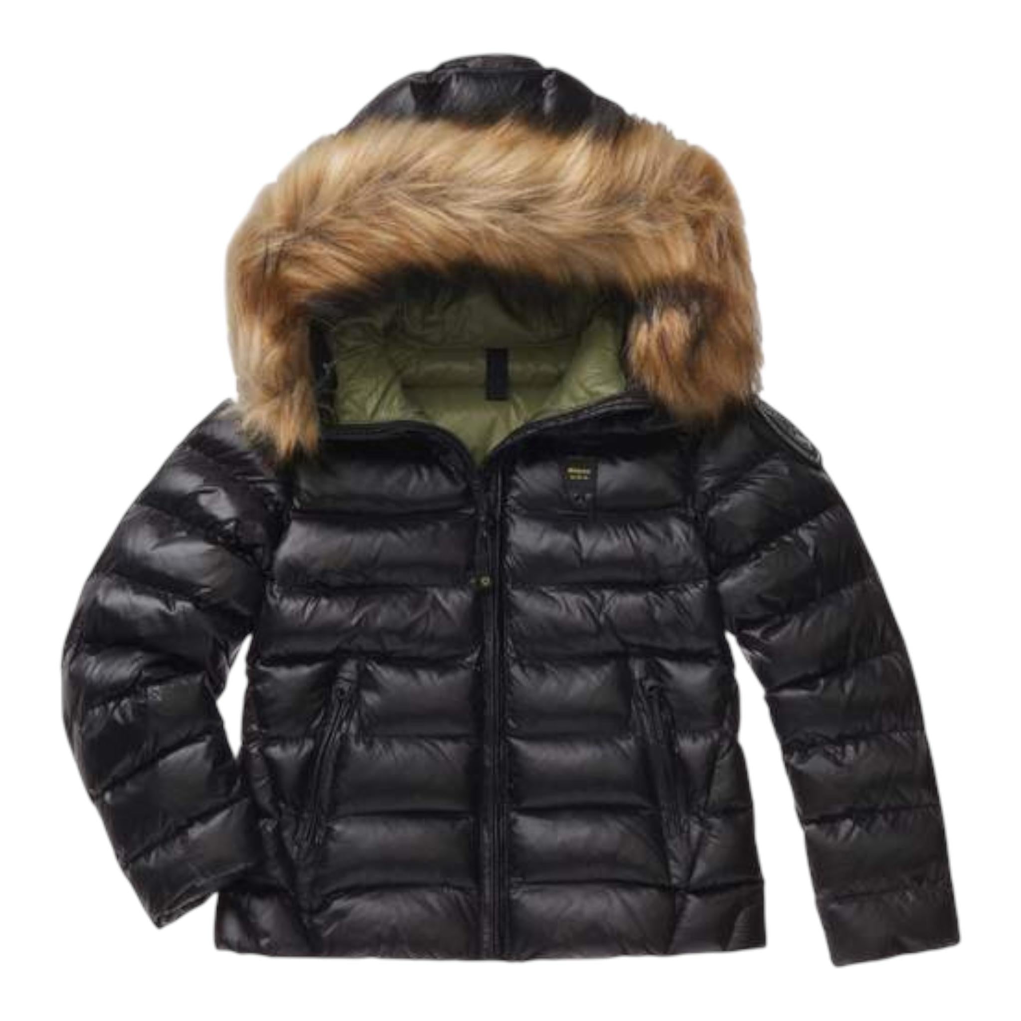 BLAUER giubbino tinta unita con cappuccio e logo brillantinato e interno beige Nero per Bambina 24WBLG03075 NERO BLAUER 