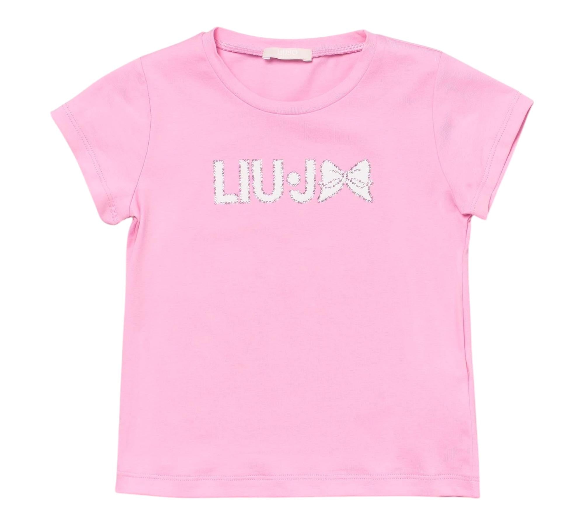 Liu Jo T-Shirt Girocollo Tinta Unita con Brillantini per Neonata KA5081NX ROSA LIU JO 