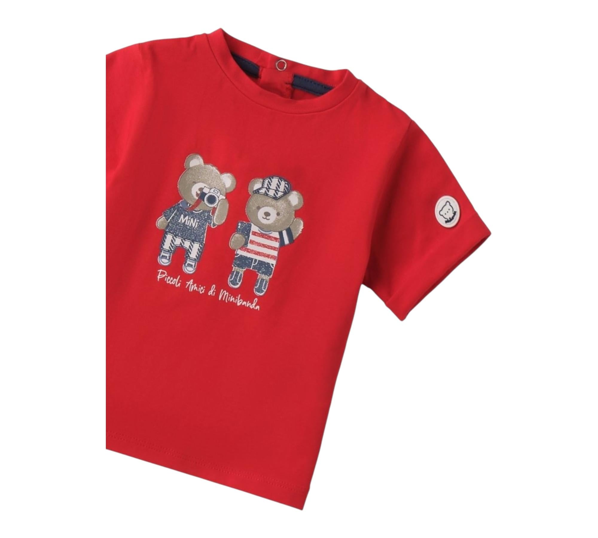 Minibanda T-Shirt Girocollo Tinta Unita con Stampa per Neonato 3B613 ROSSO MINIBANDA 