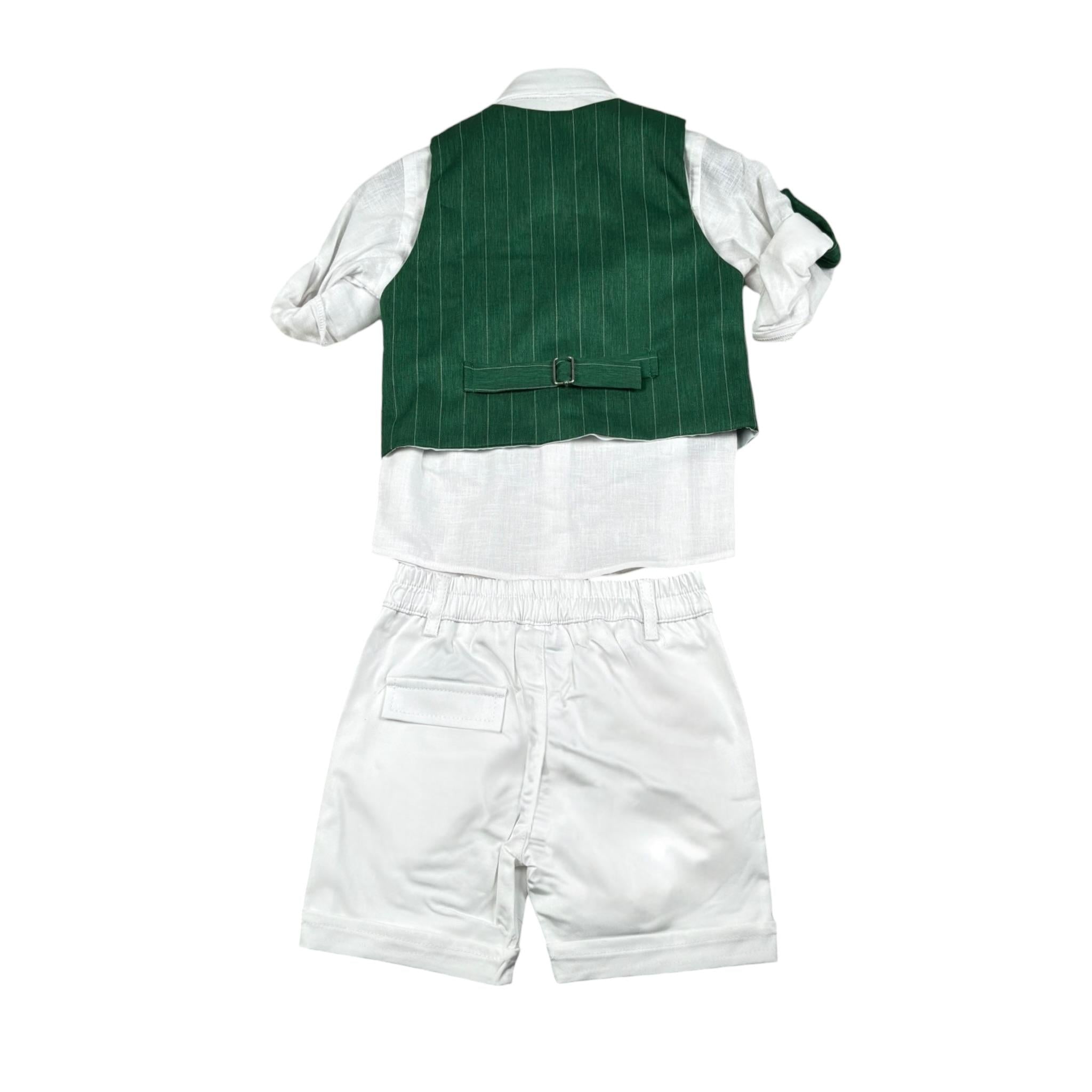 Never Too Completo 4 Pezzi Camicia-Bermuda-Gilet-Papillion per Neonato GM2237N VERDE NEVER TOO 