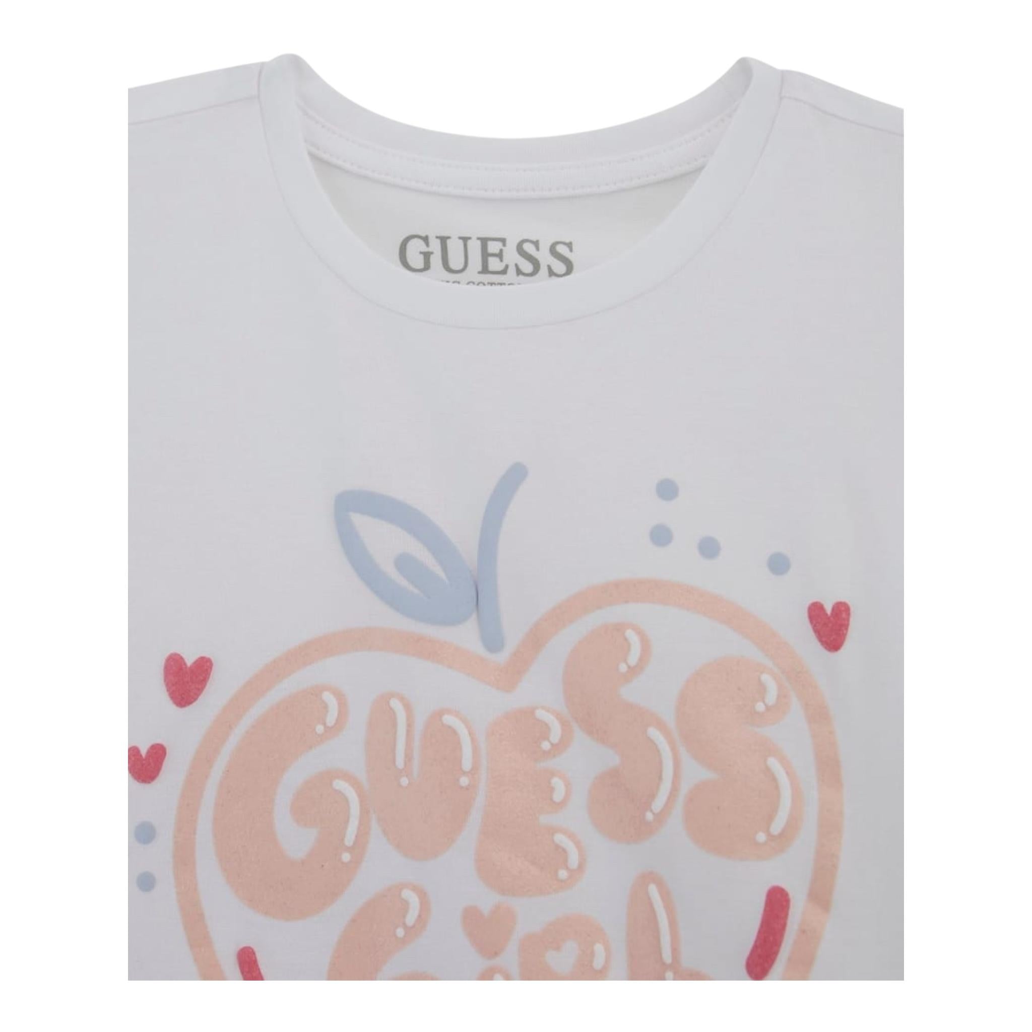Guess T-Shirt Girocollo Tinta Unita con Stampa per Bambina K5GI01K6YW4 BIANCO GUESS 
