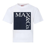 MAX&Co. t-shirt girocollo tinta unita con logo Bianco/blu per Bambina MX0005 BIANCO/BLU MAX&Co. 