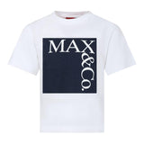 MAX&Co. t-shirt girocollo tinta unita con logo Bianco/blu per Bambina MX0005 BIANCO/BLU MAX&Co. 