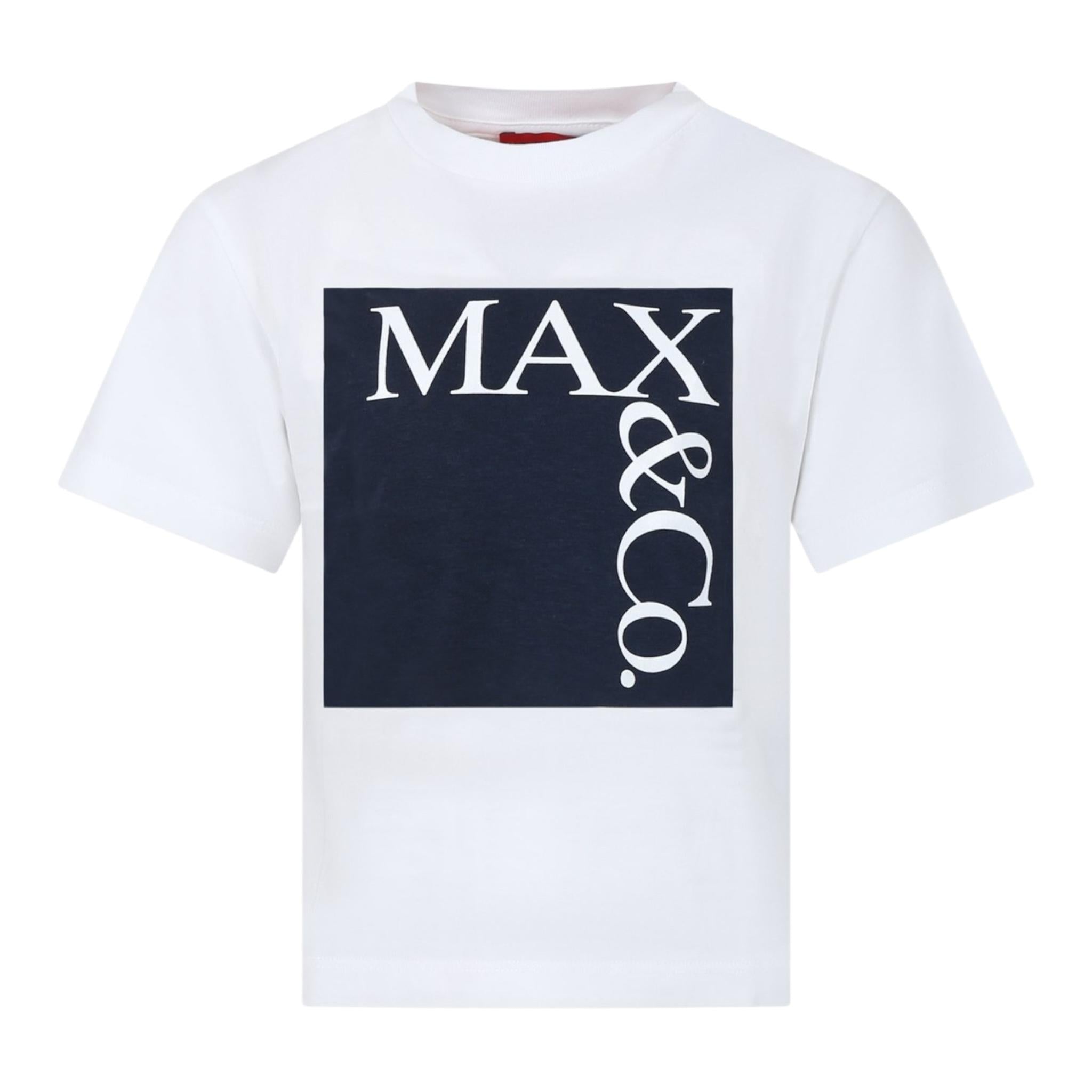 MAX&Co. t-shirt girocollo tinta unita con logo Bianco/blu per Bambina MX0005 BIANCO/BLU MAX&Co. 