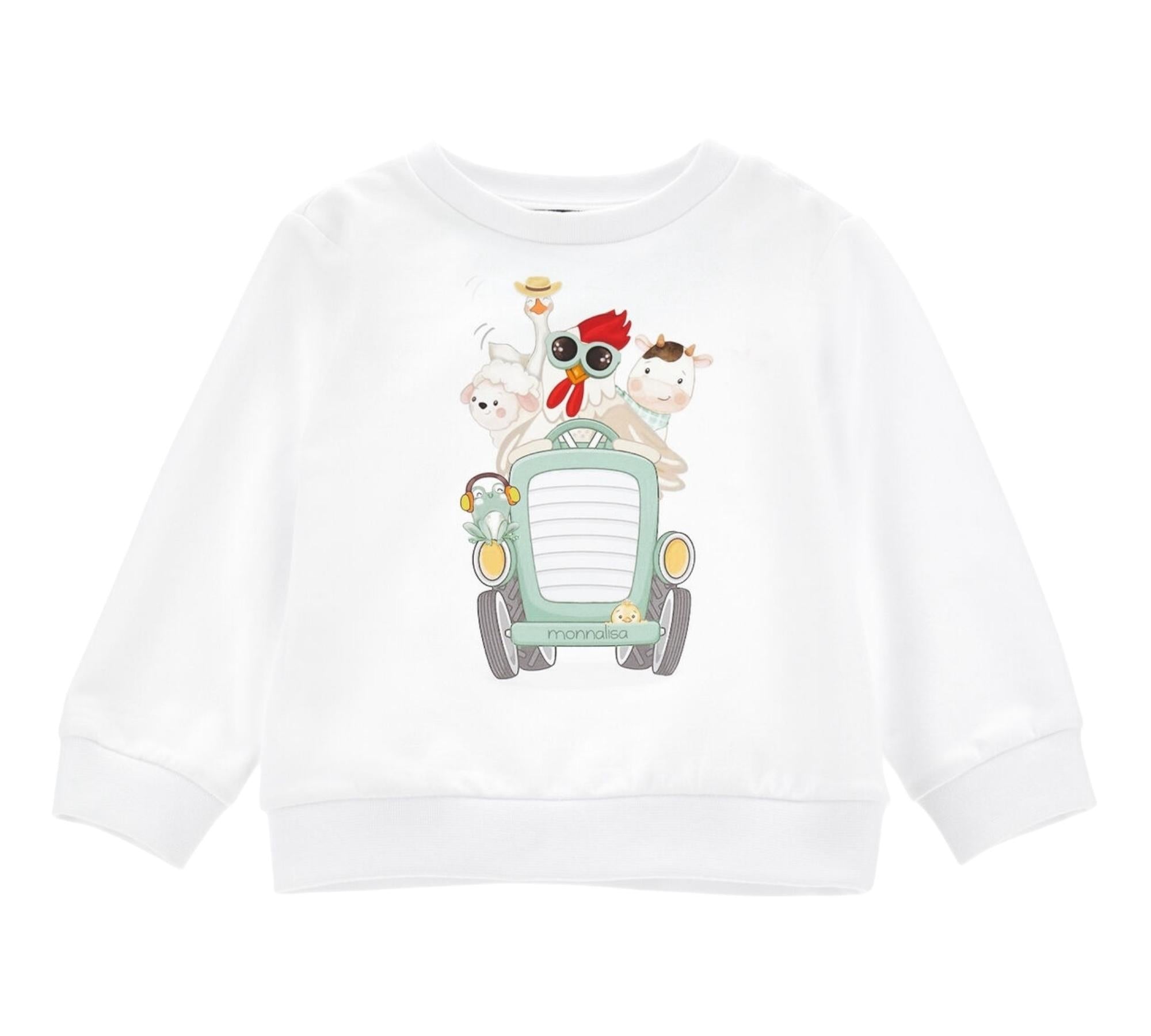 Monnalisa Felpa Chiusa Girocollo Tinta Unita con Stampa per Bambino 28E600J BIANCO MONNALISA 