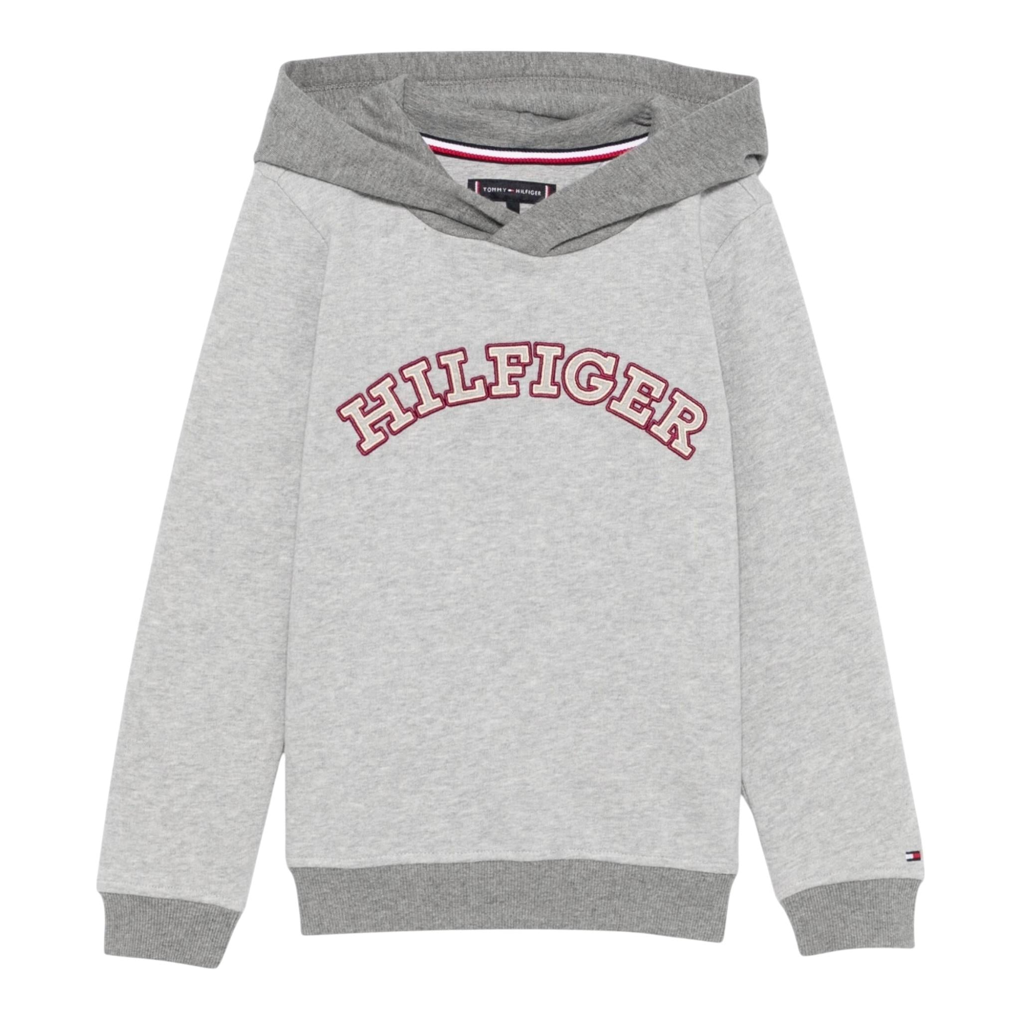 TOMMY HILFIGER felpa chiusa con cappuccio tinta unita con logo Grigio per Bambino KB0KB09190 GRIGIO TOMMY HILFIGER 
