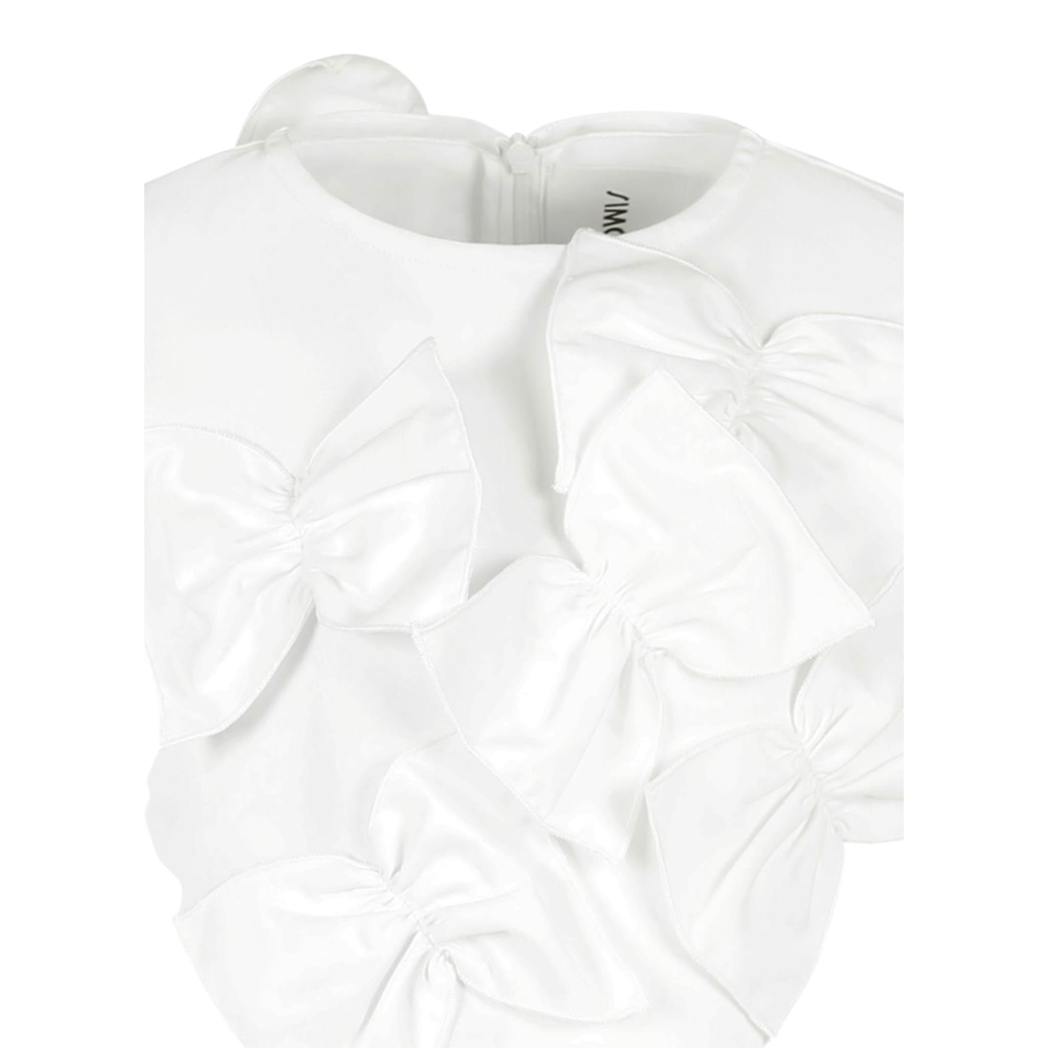 Simonetta Abito Giromanica Tinta Unita con Fiocchi per Bambina SW1B42S BIANCO SIMONETTA 