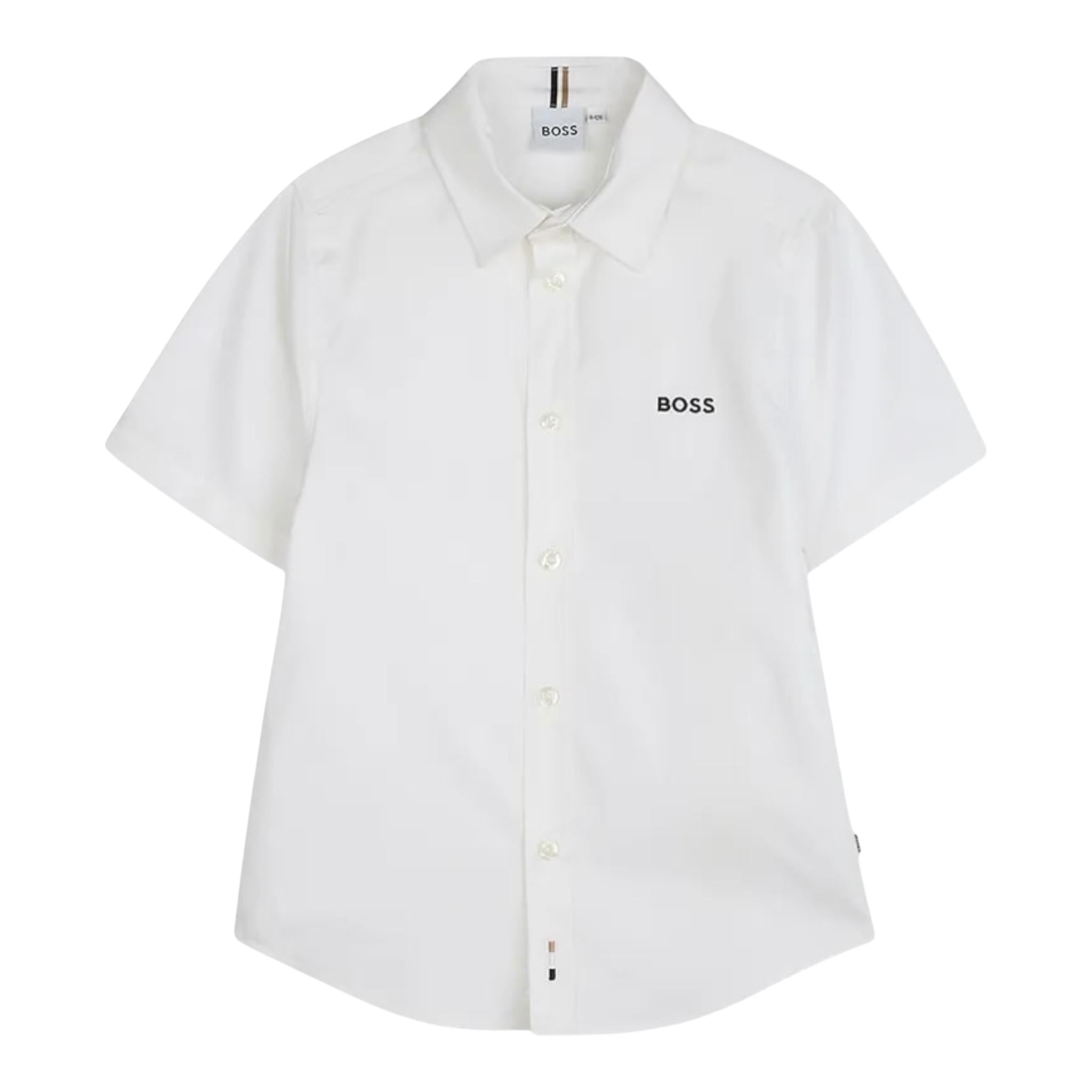 Boss Camicia Mezza Manica Tinta Unita con Logo per Bambino J52273 BIANCO BOSS 