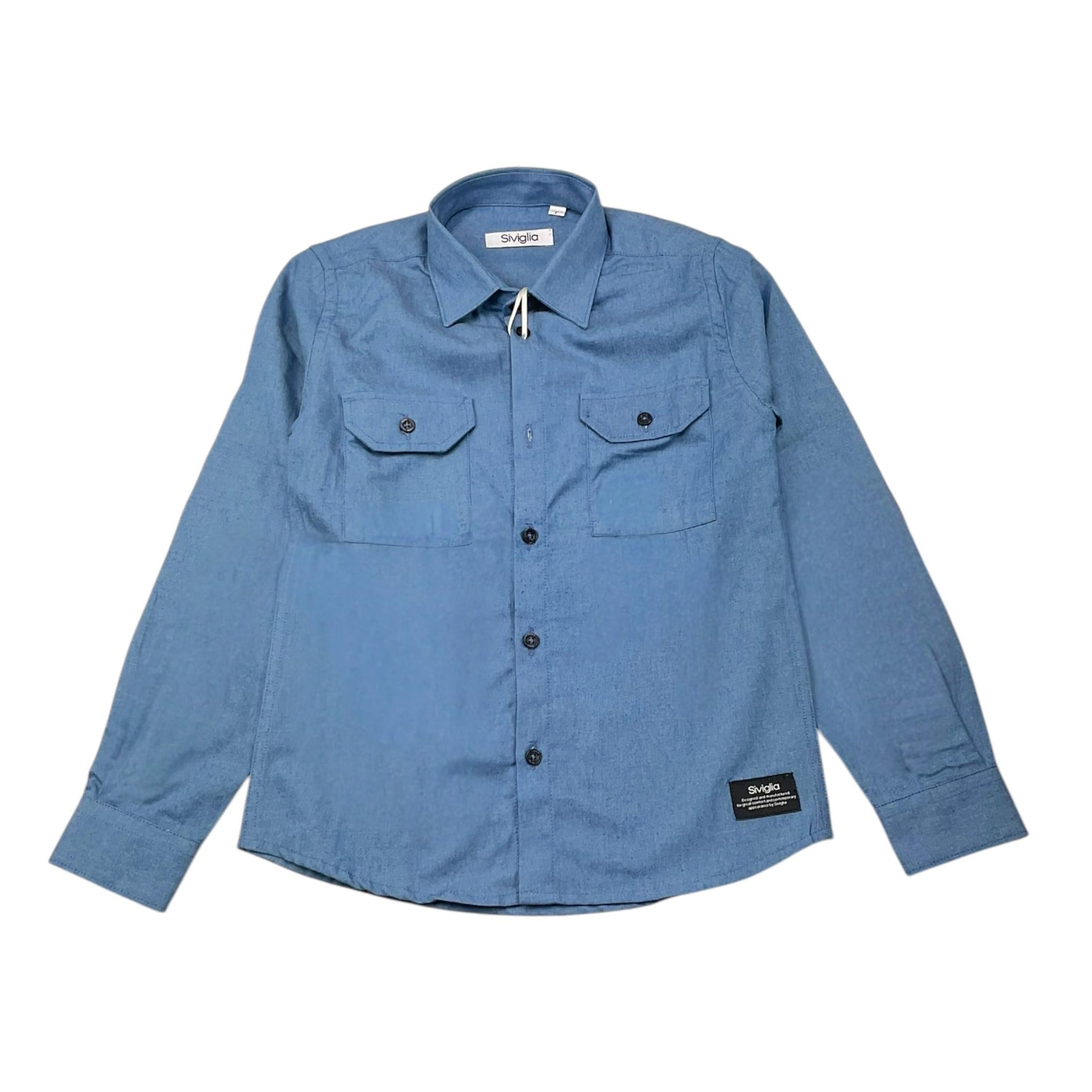 SIVIGLIA camicia tinta unita manica lunga con taschini Azzurro per Bambino SVBSH00646 AZZURRO SIVIGLIA 