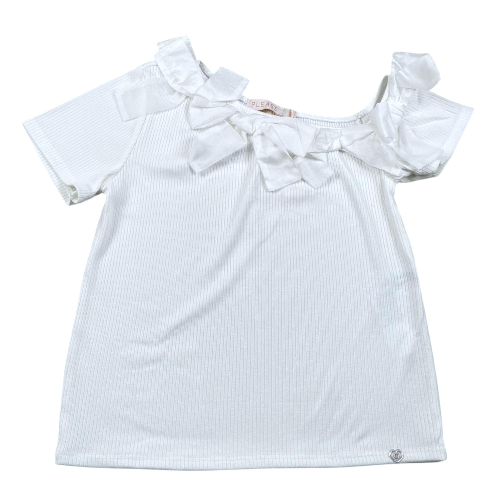 Please T-Shirt Tinta Unita con Applicazioni per Bambina MB32070G73 BIANCO PLEASE 