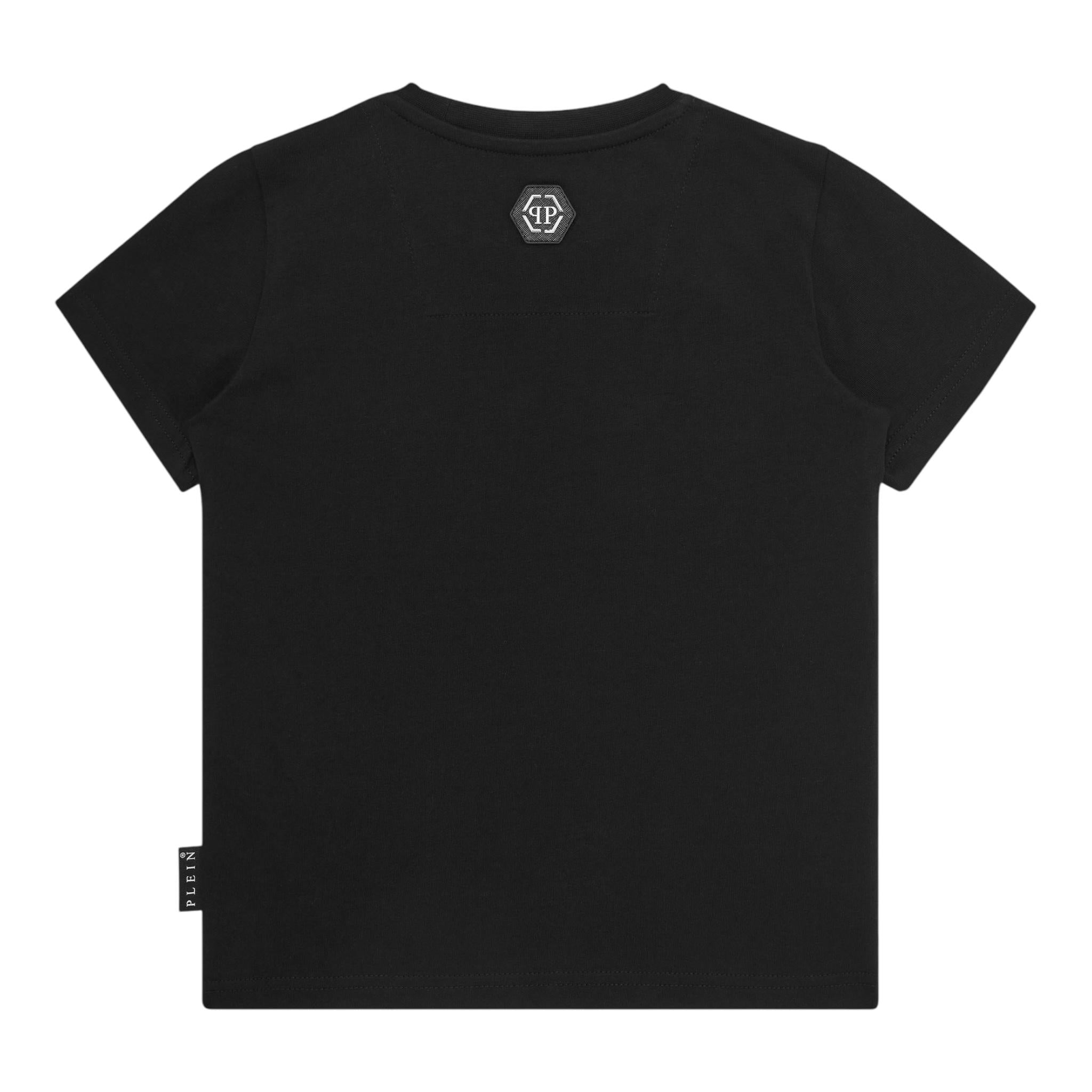 PHILIPPE PLEIN t-shirt girocollo tinta unita con stampa logo Nero per Bambino BTK1269 NERO PHILIPPE PLEIN 